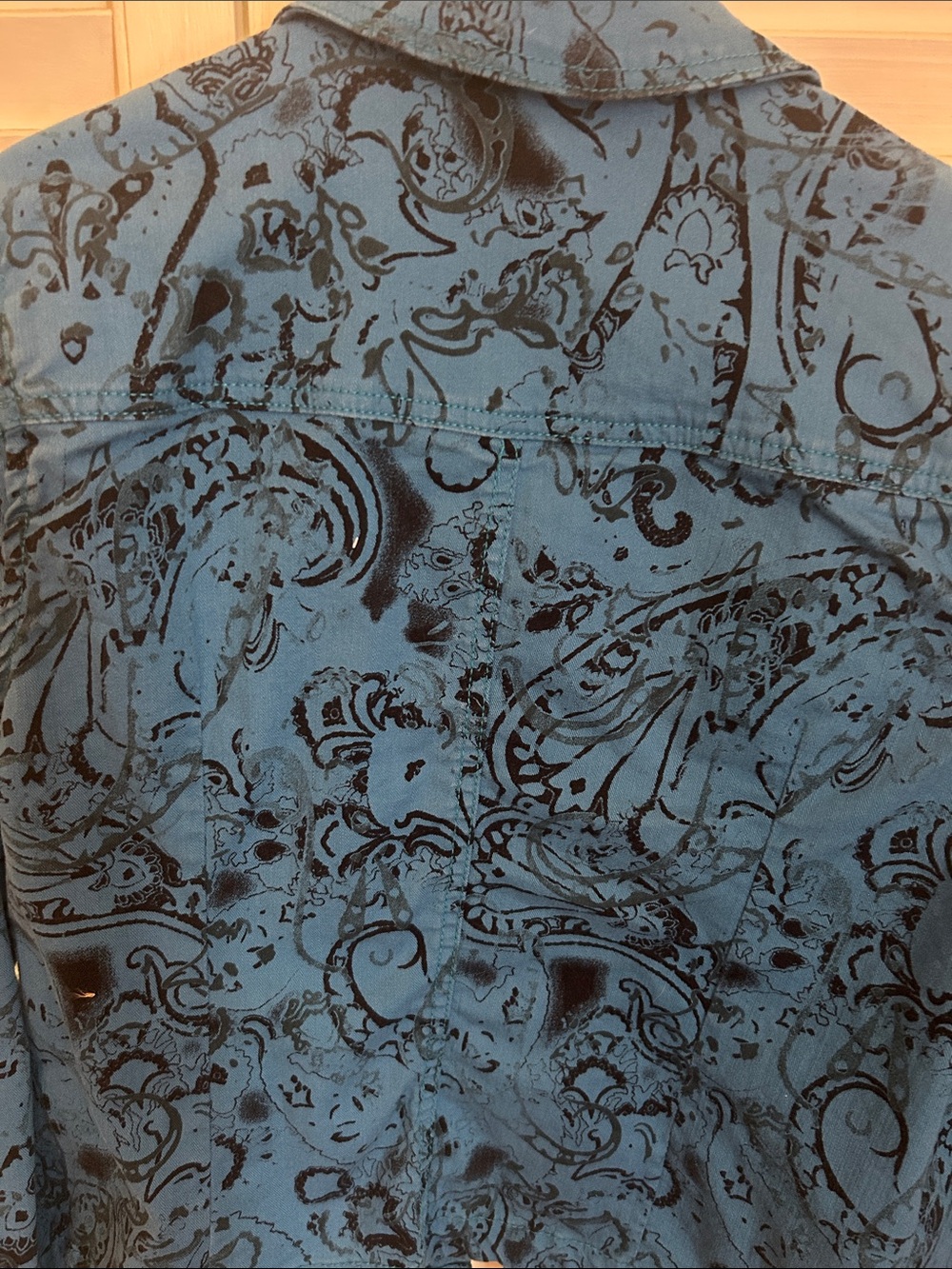 Erika Blue Printed Button-Front Shirt Jacket with Metal Buttons - Picture 5 of 5